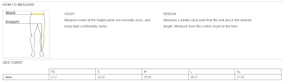 Youth Pants Size Chart