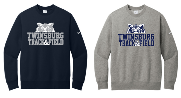 11.) Twinsburg High School Track and Field NKFD9863 Nike Club Fleece Sleeve Swoosh Crew