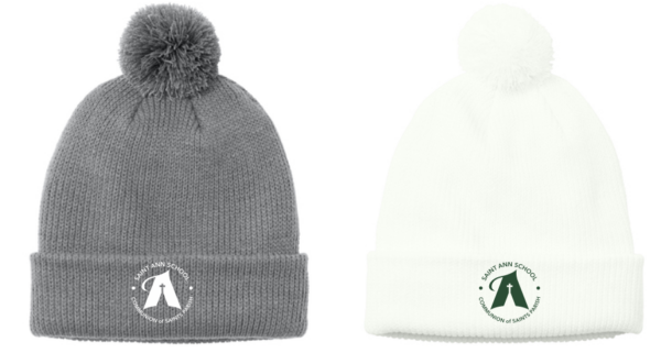 12.) Communion of Saints/St Ann's Spiritwear C978 Embroidered Cozy Pom Beanie