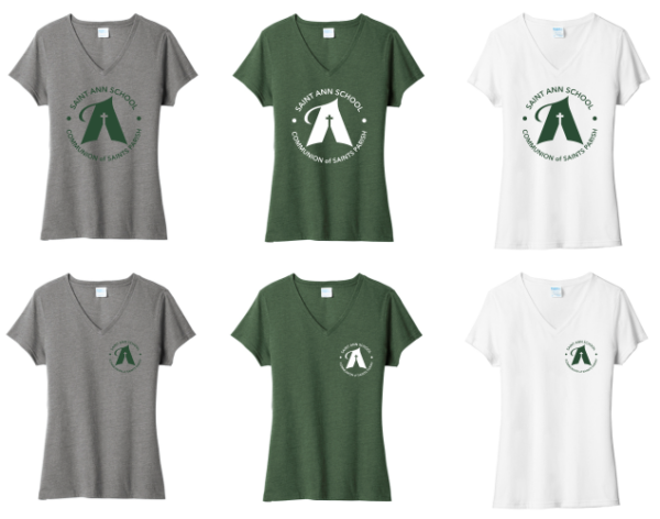 08.) Communion of Saints/St. Ann's Spiritwear lpc455V Ladies Fan Favorite ™ Blend V-Neck Tee