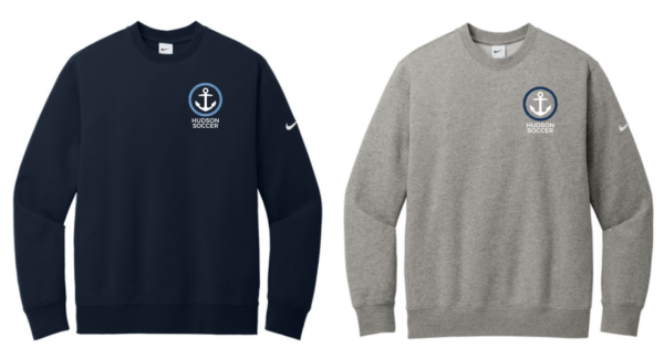 10.) Hudson HS Girls Soccer NKFD9863 Nike Club Fleece Sleeve Swoosh Crew
