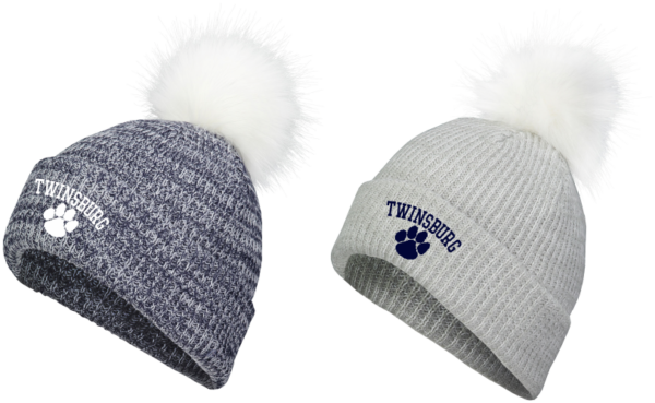 43.) Twinsburg Football P604k Embroidered Faux Fur Pom Beanie