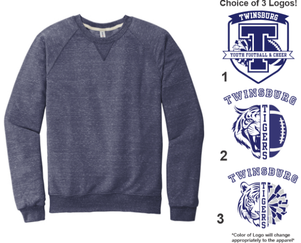 14.) TYFC Spiritwear 91m Snow Heather French Terry Raglan Crew