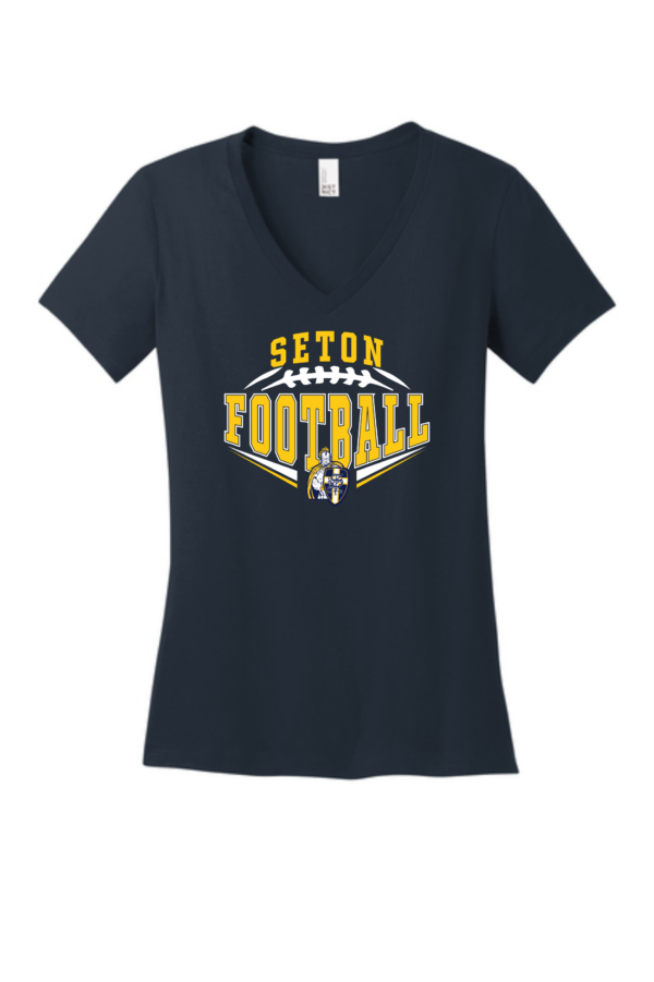 09.) Seton Football DM1170L Ladies S/S V-Neck Tee