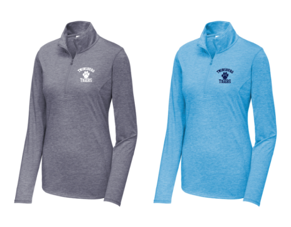 48.) Twinsburg PTA Fall Spirit bordado LST407 Damas Tri-Blend Wicking 1/4-Zip Repleto